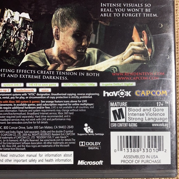 Resident Evil 5 Microsoft Xbox 360, 2009 w/Manual - Picture 4 of 7
